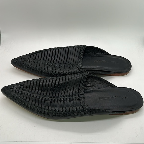 Ulla Johnson Black Leather Pointed Toe Mules Slides Shoes **Sz 40/US 10** 🌺🌺 - Picture 6 of 7
